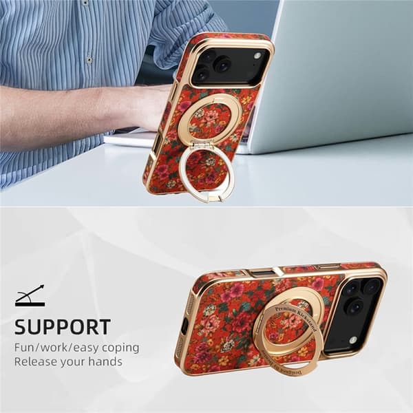 Mobilskal till iPhone 17 Pro Max MagSafe Electroplated Floral A22 - Röd Röd