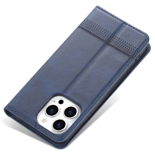 AZNS iPhone 15 Pro Plånboksfodral i Konstläder - Full Skydd - Blå