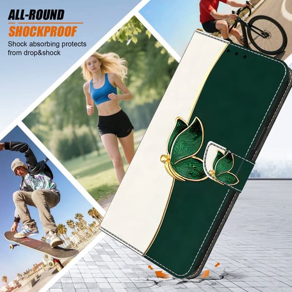 Plånboksfodral för Samsung Galaxy S26 Plus Konstläder - Grön fjäril