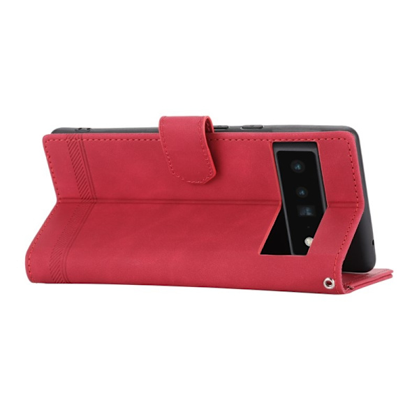 DIERFENG DF-03 Konstläder Plånboksfodral för Google Pixel 6 Pro 5G - Röd