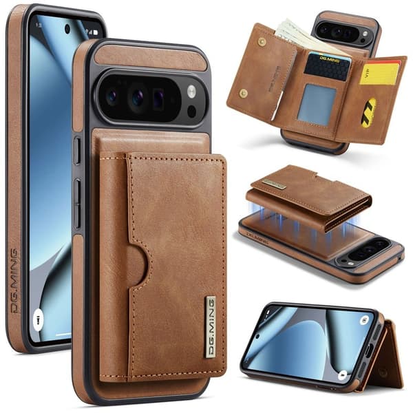 DG.MING M6 Series Konstläder Plånboksfodral för Google Pixel 10 Pro XL - Brun