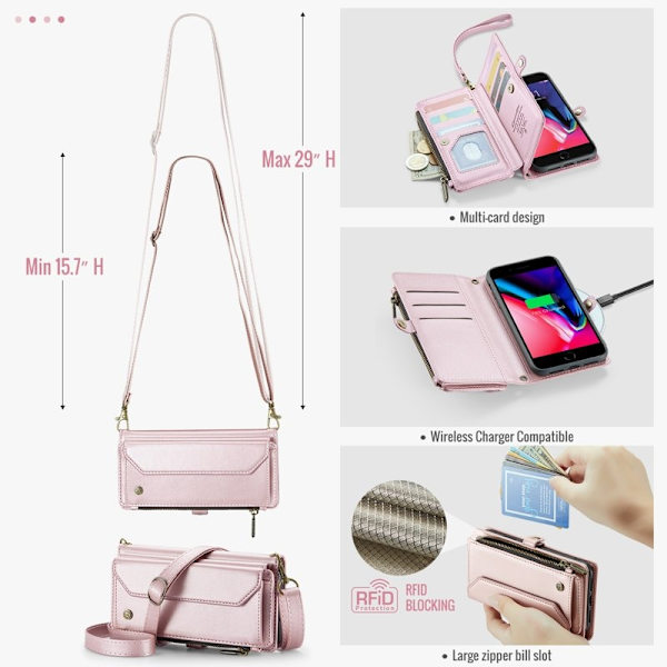 CASEME Plånboksfodral Konstläder för iPhone 6 Plus/7 Plus/8 Plus - Rosa