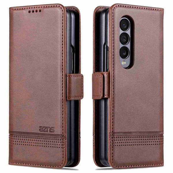 AZNS Samsung Galaxy Z Fold4 Plånboksfodral Konstläder - Brun