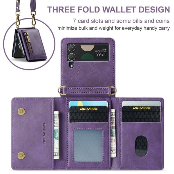 DG.MING Samsung Galaxy Z Flip4 Plånboksfodral RFID-Skydd Lila