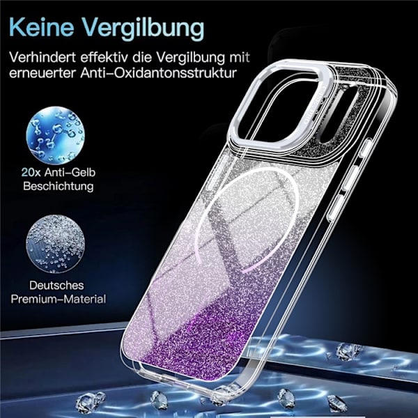 Mobilskal till iPhone 17 Pro Max MagSafe Shockproof Glitter Gradient - Lila Lila