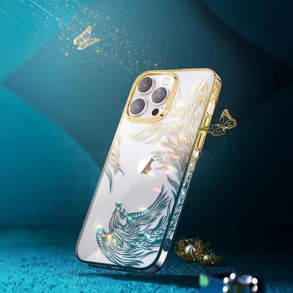Kingxbar-puhelinkotelo iPhone 14 Plus Luxury Phoenix - Kulta/Sininen Blå
