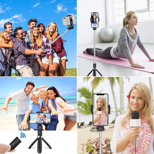 Trådløs Selfiestick Tripod L02S - Sort Svart