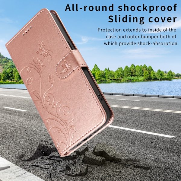 OnePlus 15 Plånboksfodral Flower Pattern Konstläder Roséguld