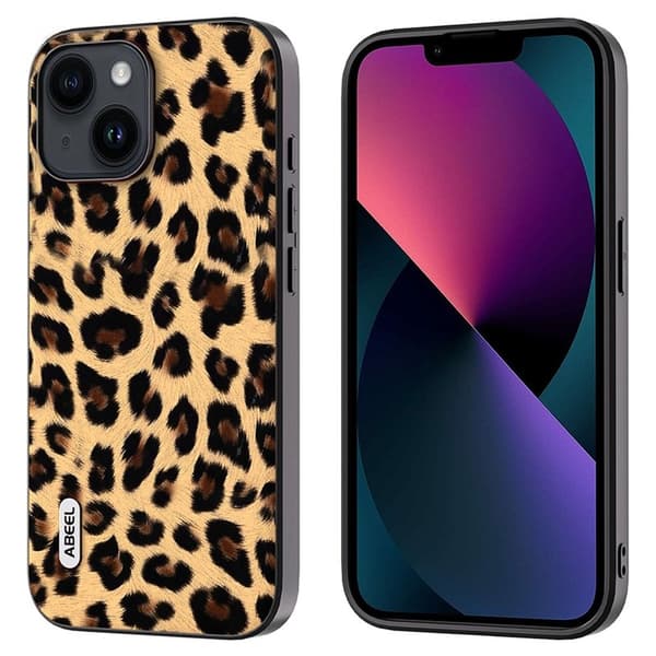 ABEEL Mobilskal till iPhone 13 Leopard Textur PU Läder Champagne Guld