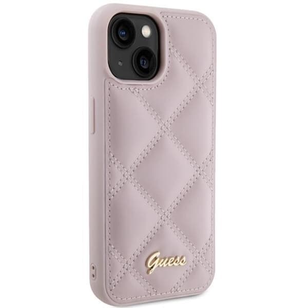Guess iPhone 15 Mobilskal Quilted Metal Logo - Rosa Rosa