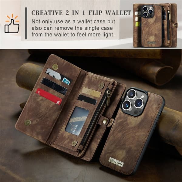 CASEME 008 iPhone 15 Pro Plånboksfodral i Konstläder med - Brun