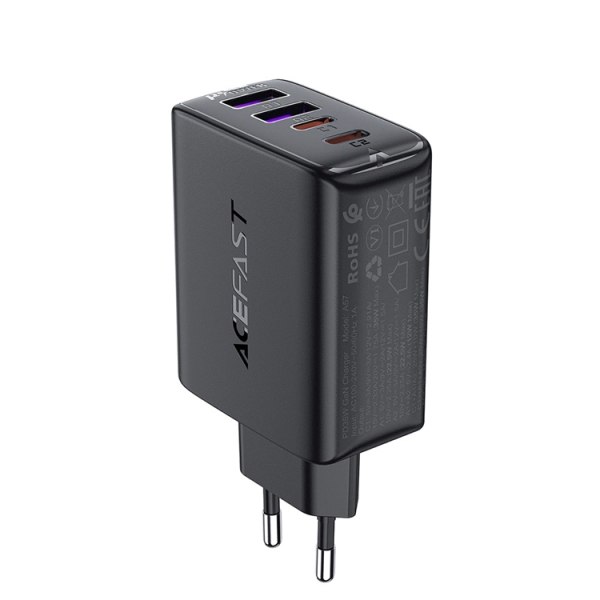 Acefast A61 PD 45W GaN seinälaturi 2 x USB-A + 2 x USB-C - musta