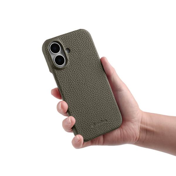MELKCO Mobilskal till iPhone 16 Plus Äkta Läder PC Grå