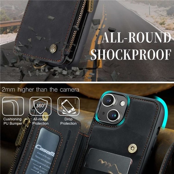 CASEME iPhone 14 Pung Taske C20 Zipper Kickstand - Sort