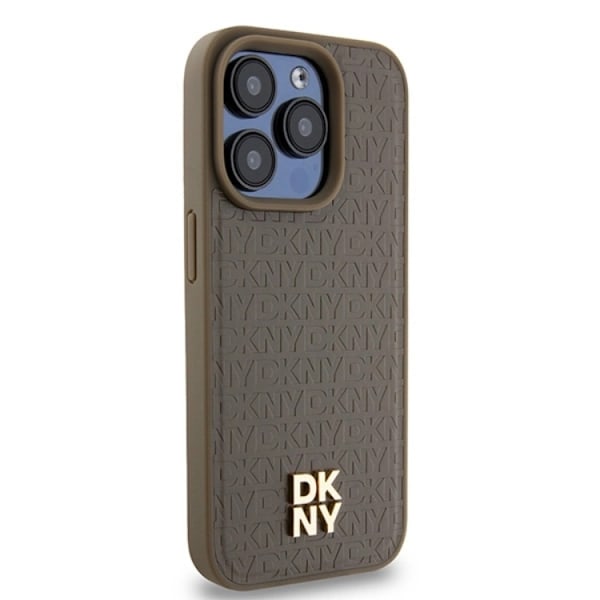 DKNY iPhone 14 Pro Max Mobilskal Magsafe Läder Pattern Metal Logo