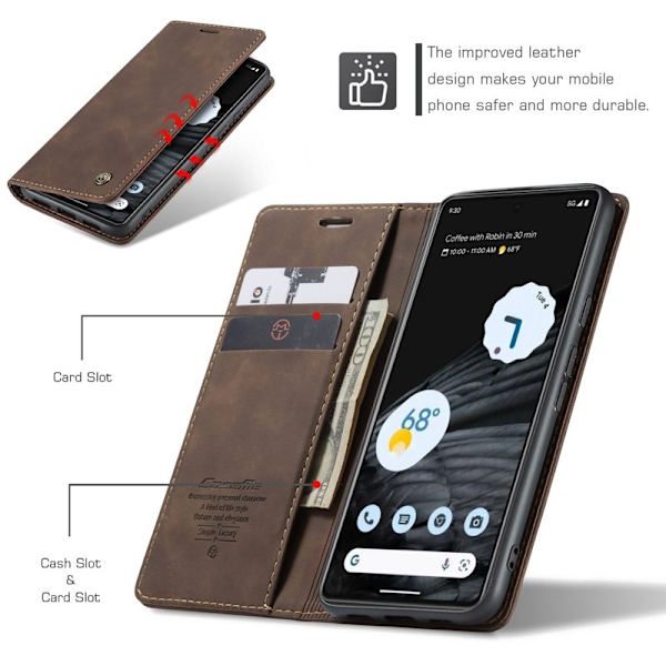 CASEME 013 Flip Konstläder Plånboksfodral för Google Pixel 7 5G - Brun