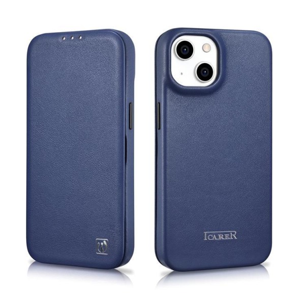iCarer iPhone 14 Plånboksfodral Magsafe CE Läder - Blå