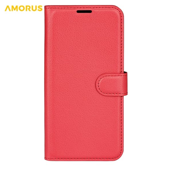 AMORUS iPhone 17 Konstläder Plånboksfodral Flipstativ Litchi - Röd Röd