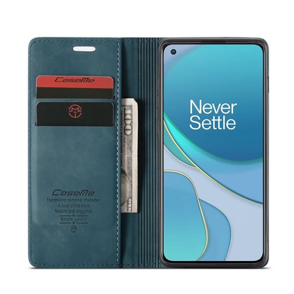 CASEME 013 Auto-absorberande Konstläderplånboksfodral OnePlus 8T Blå