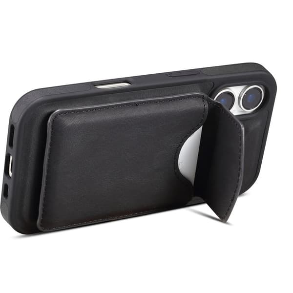 DENIOR D19 Mobilskal till iPhone 16 Plus Läder+PC+TPU Svart
