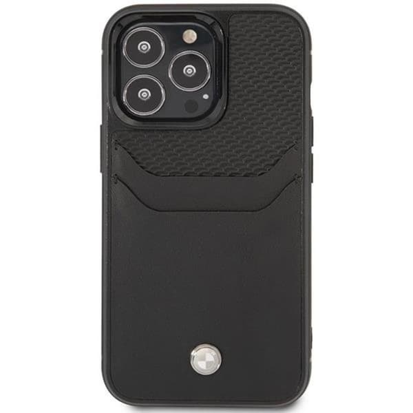 BMW iPhone 14 Pro Kortholder Mobilskal Læder - Sort Black