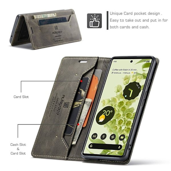 AUTSPACE A01 för Google Pixel 6 Plånboksfodral Konstläder - Brun
