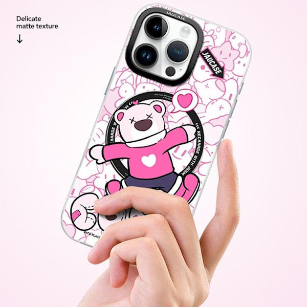 JAUCASE Mobilskal till iPhone 16 Pro Max MagSafe - Lying Bear Rosa
