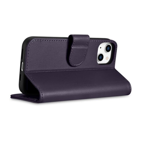 iCarer iPhone 14 Pro Plånboksfodral 2in1 Äkta Läder - Mörklila
