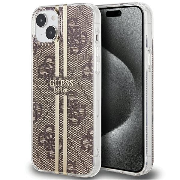 Guess iPhone 15 Plus Etui Brun Guldstribe Brun