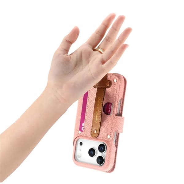 iPhone 17 Pro Konstläder Plånboksfodral RFID-Skydd Zipper - Rosa Rosa