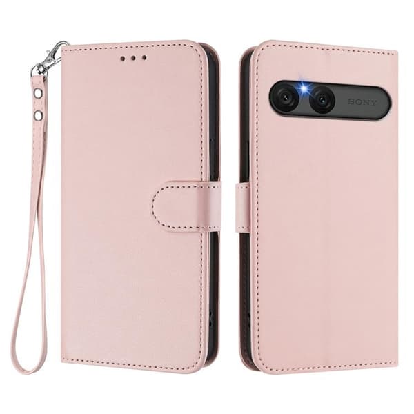Sony Xperia 10 VII Konstläder Plånboksfodral Med Handledsrem - Rosa Rosa