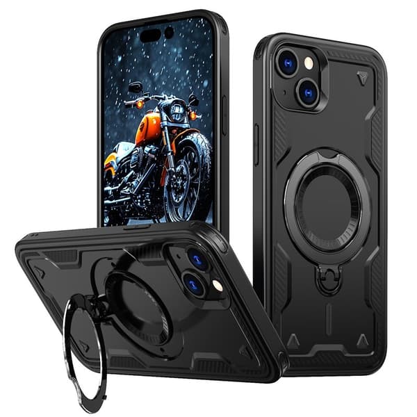 Mobilskal till iPhone 15 Plus Militärskydd Plast Kickstand - Svart