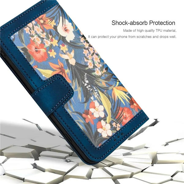 iPhone 17 Pro Plånboksfodral Floral Konstläder - Blå Blå