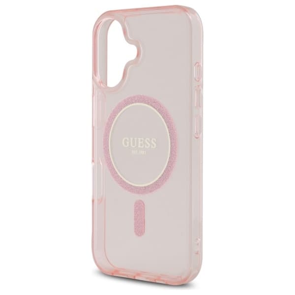 Guess Mobilskal till iPhone 16 MagSafe IML Glitter Circle - Rosa Rosa