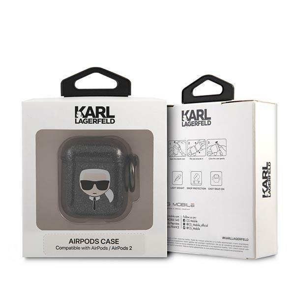 Karl Lagerfeld Shell Glitter Karl's Head Airpods - musta Black