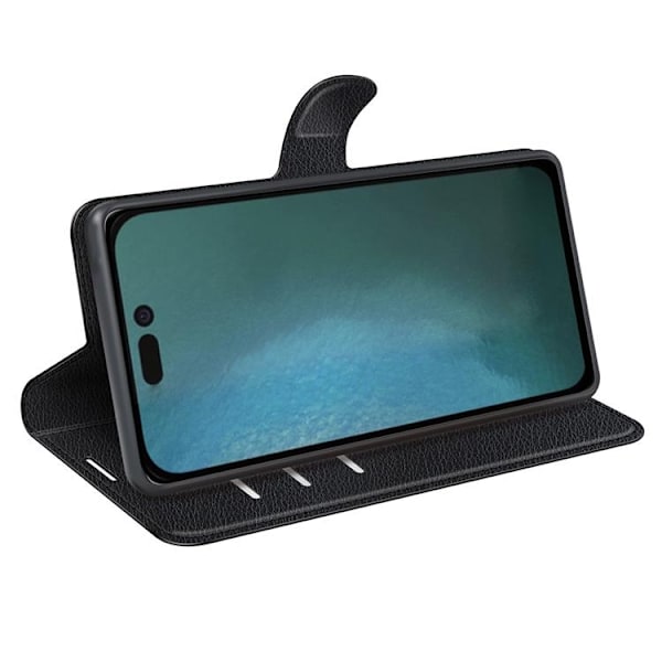 Litchi Flip iPhone 14 Pro Max Plånboksfodral  - Svart Svart