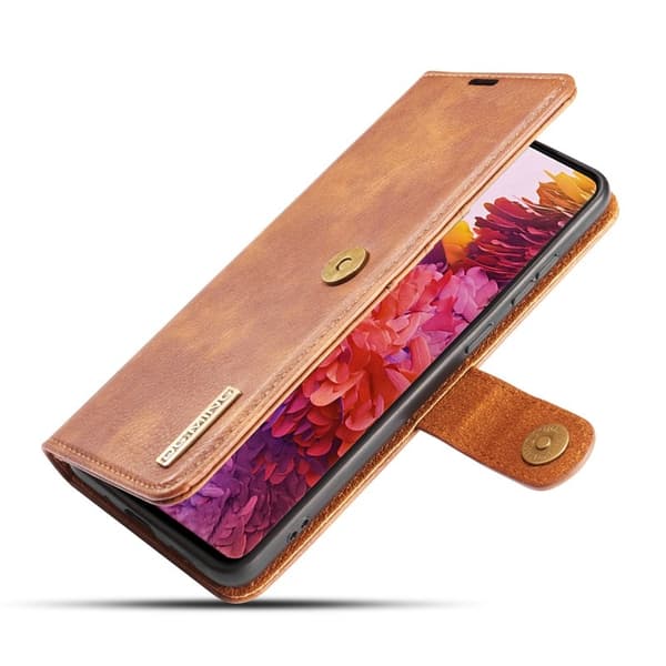 DG.MING 2-i-1 Läder Plånboksfodral + PC Baksida för Samsung Galaxy S20 FE - Brun