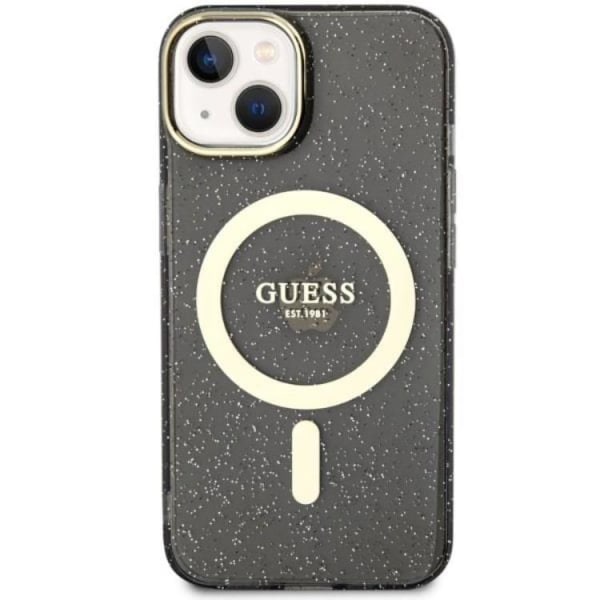 Guess iPhone 14 Mobilskal MagSafe Glitter Guld - Svart