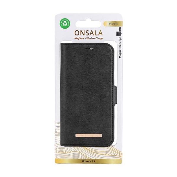 Onsala iPhone 15 Lompakkokotelo Magsafe Eco - Musta