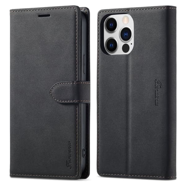 FORWENW iPhone 15 Pro Plånboksfodral Konstläder - Full Skydd - Svart
