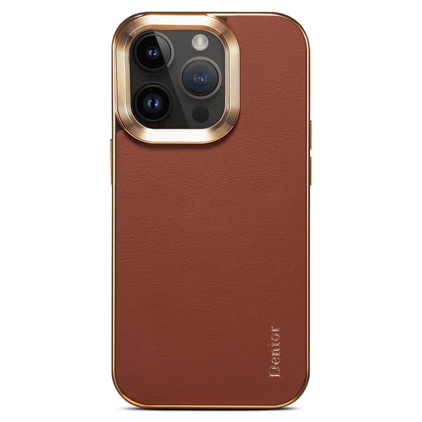 DENIOR Mobilskal till iPhone 16 Pro Max Äkta Läder Belagt PC+TPU - Brun