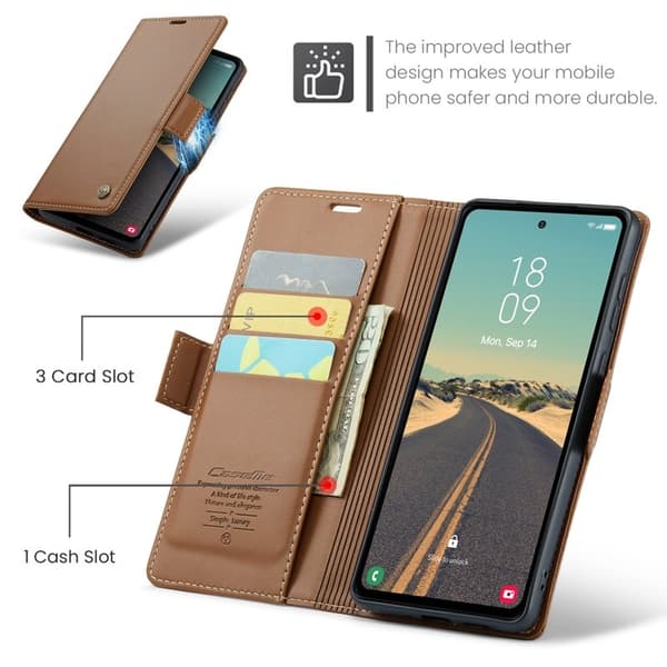 CASEME Plånboksfodral Konstläder för Samsung Galaxy S23 FE - Brun