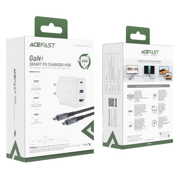 Acefast 2-i-1 seinälaturi 65W USB-A - USB-C/HDMI-kaapeli - Valkoinen Vit