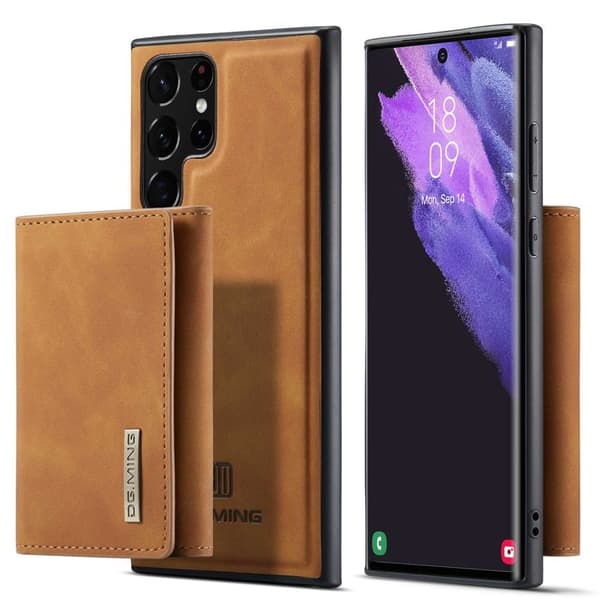 DG.MING M1 Konstläder Plånboksfodral Samsung Galaxy S23 Ultra Brun