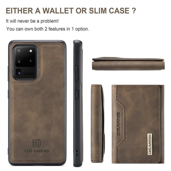 DG.MING M2 Tri-Fold Wallet Mobilskal för Samsung Galaxy S20 Ultra - Brun