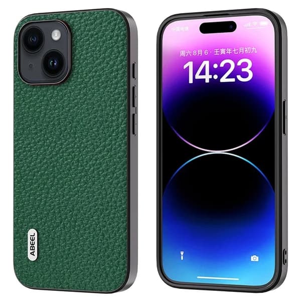 ABEEL Mobilskal till iPhone 15 Äkta Läder Litchi - Grön Grön