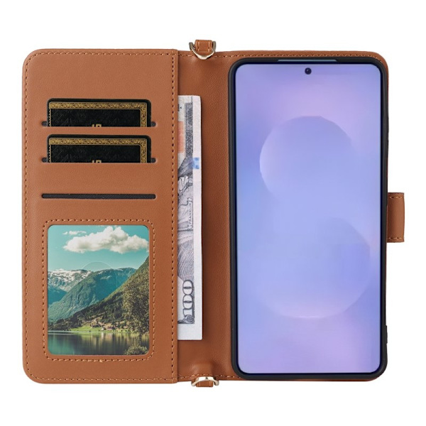 Samsung Galaxy S26/S26 Pro Plånboksfodral Konstläder Stativ - Brun