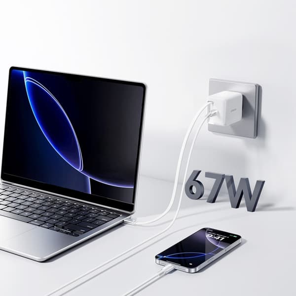Joyroom Snabbladdare USB-C 67W med Retractable USB-C Kabel Vit Vit