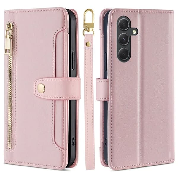 Galaxy A54 5G Konstläder Plånboksfodral med Stativskydd - Rosa Rosa