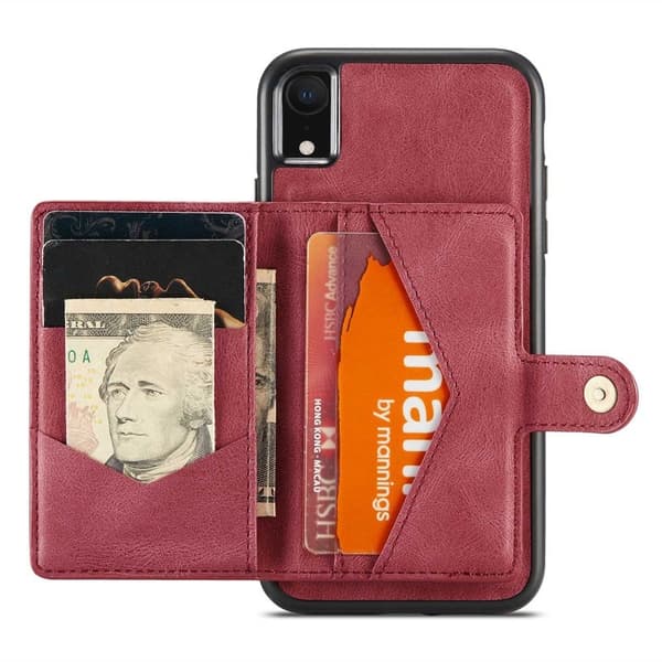 JEEHOOD Detachable Konstläder Plånboksfodral iPhone XR 6.1 tum Röd